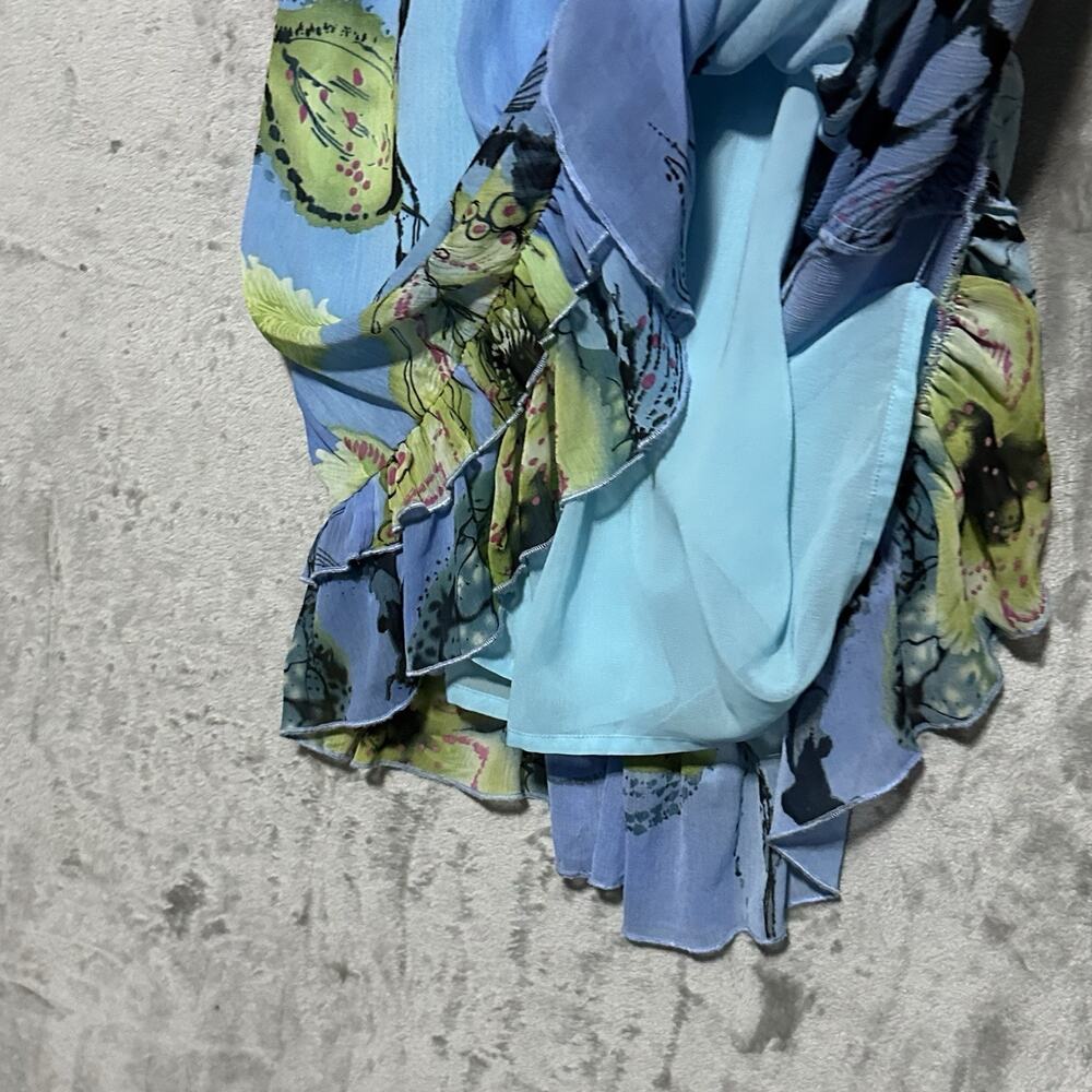 Y2K Sheer Milkmaid Fairycore Whimsigoth Knee Length Blue Dress Size M Smocked - Picture 4 of 10